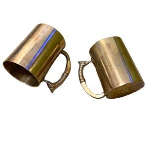 Vintage Pair Brass Beer Tankard Stein‎ Mug with Handle
